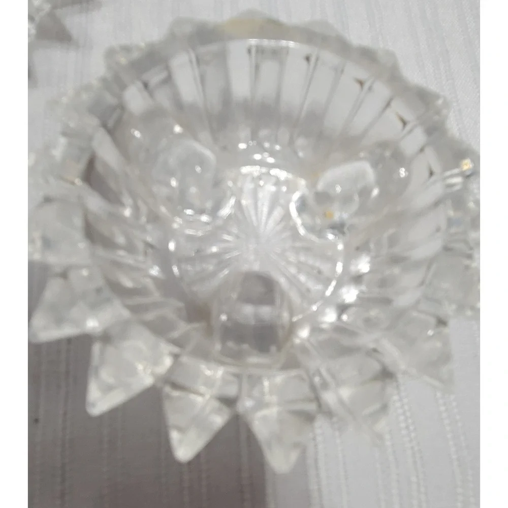 Vintage Cut Glass Candle Holders 2 Sets Faceted Geometric & Sunburst Votive 4pc